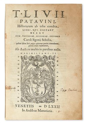 LIVIUS, TITUS. Historiarum ab urbe condita, libri, qui extant, XXXV.  1572